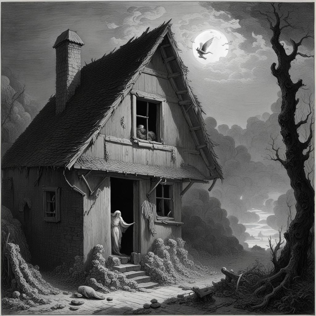 Fallen Angel Descends, Horror Illustration