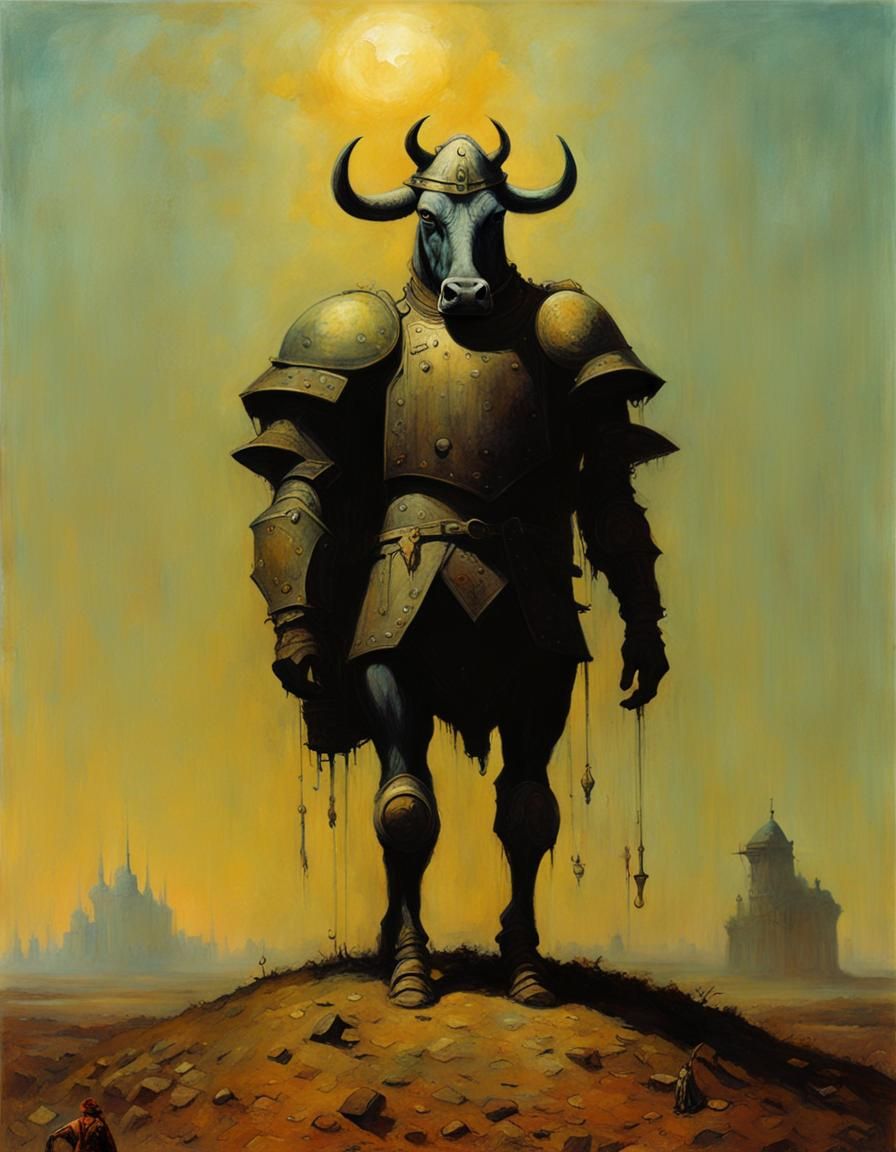Armored Cow: A Surreal Fantasy Illustration