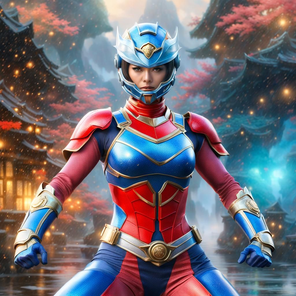 Feminine Guardian Superhero in Super-Sentai Style