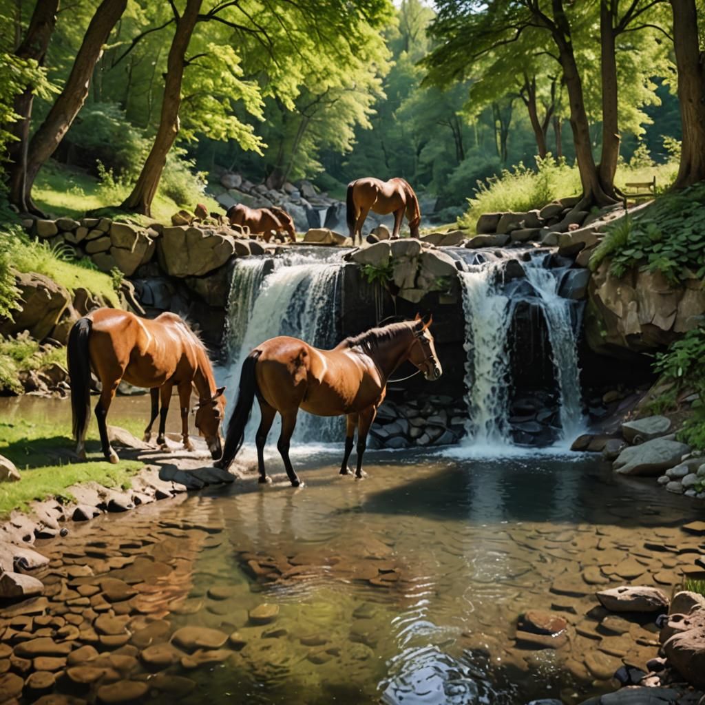 Tranquil Swimming Hole with Waterfall in Hyperrealism
