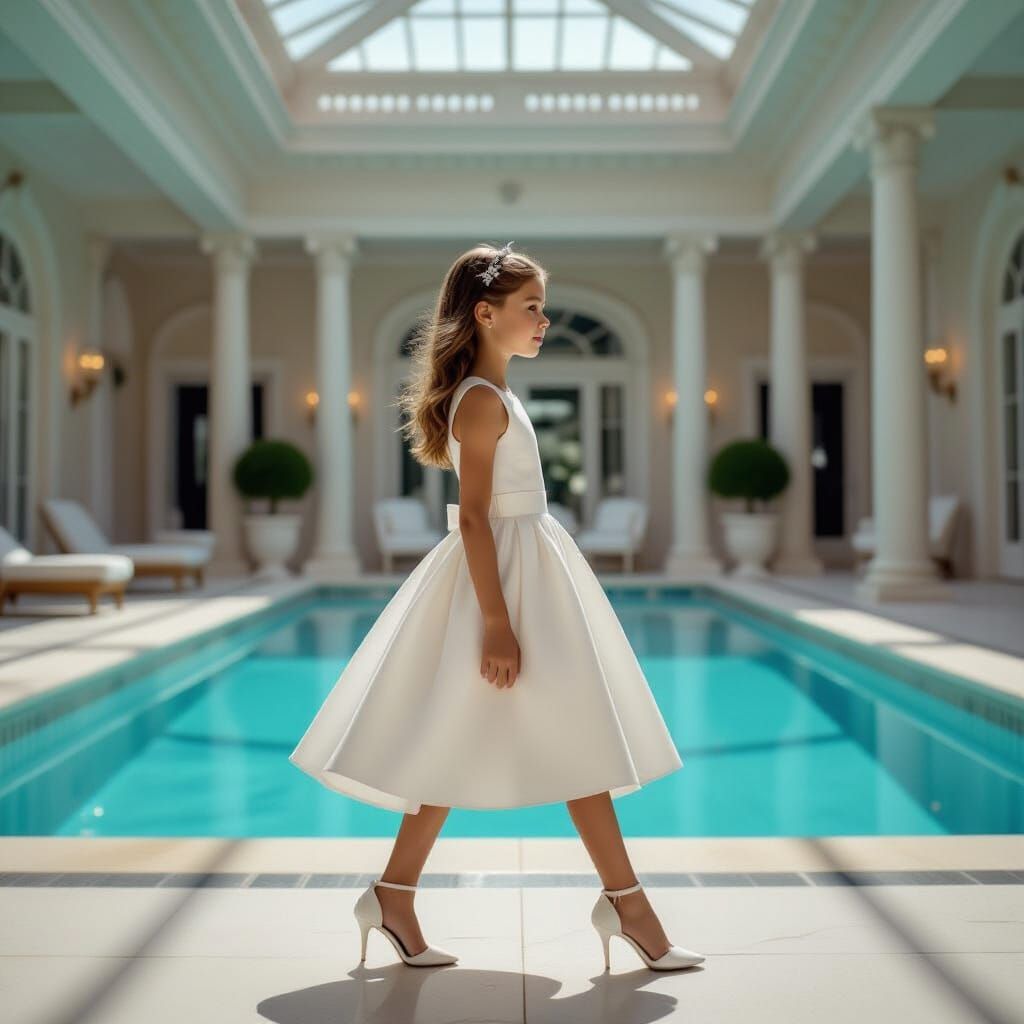 Boy in White Dress and Heels in Luxurious Home