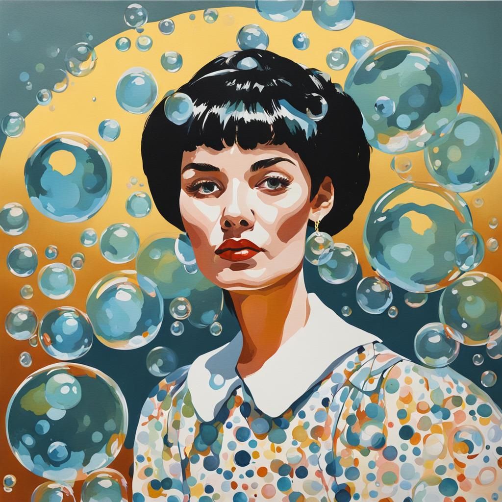 Bubble Print Portrait in Gouache Style