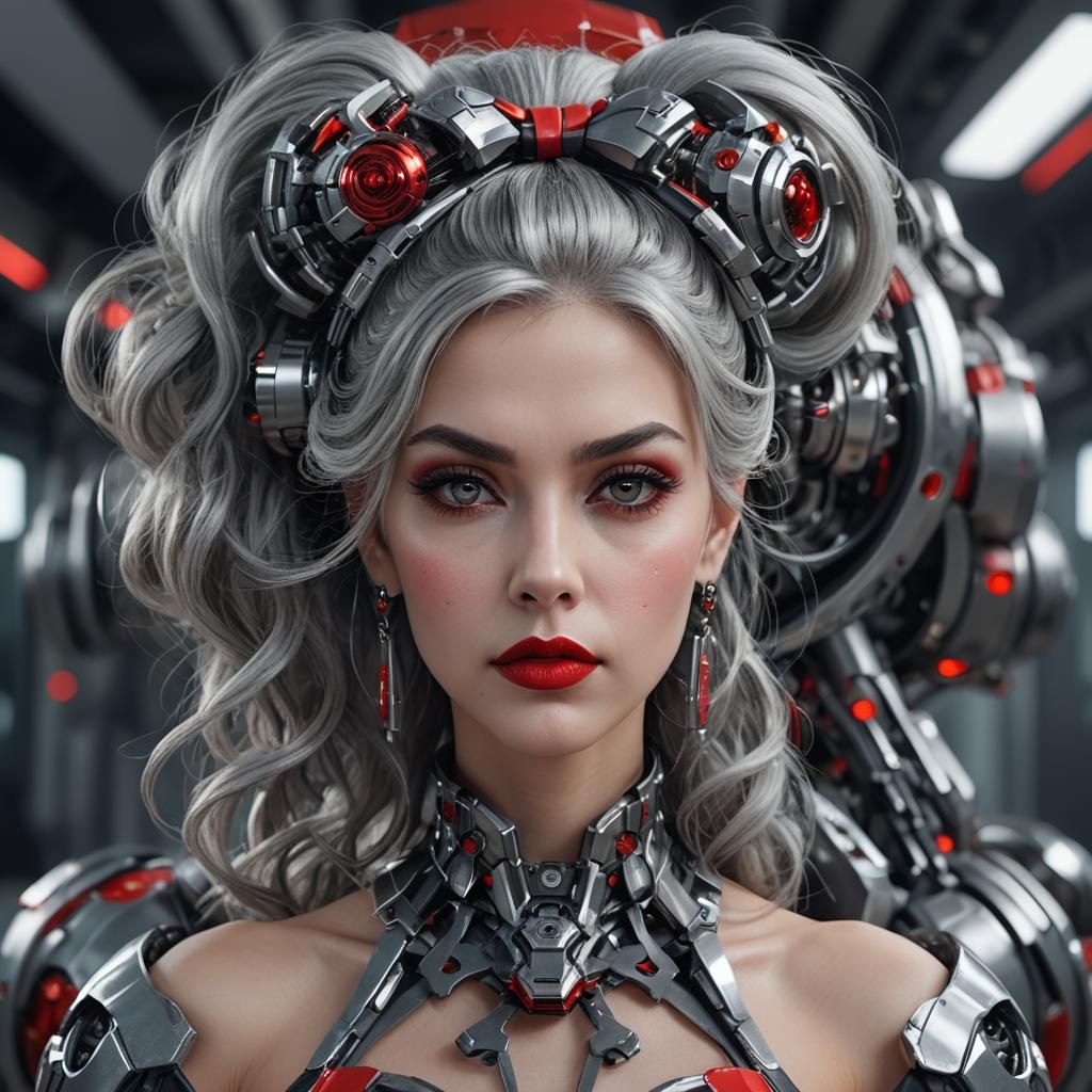 Futuristic Woman with Grey Hair and Smoky Eyes