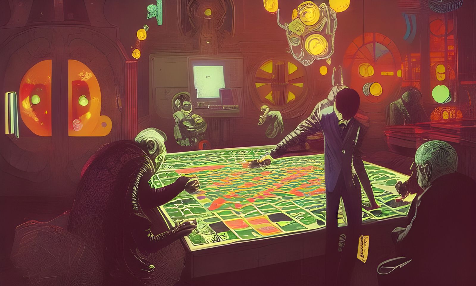 Macabre Gambling Scene in Film Noir Style