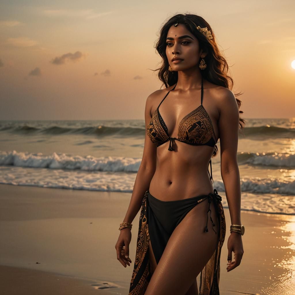 Bengali Woman on Beach at Sunset: Cinematic Portrait