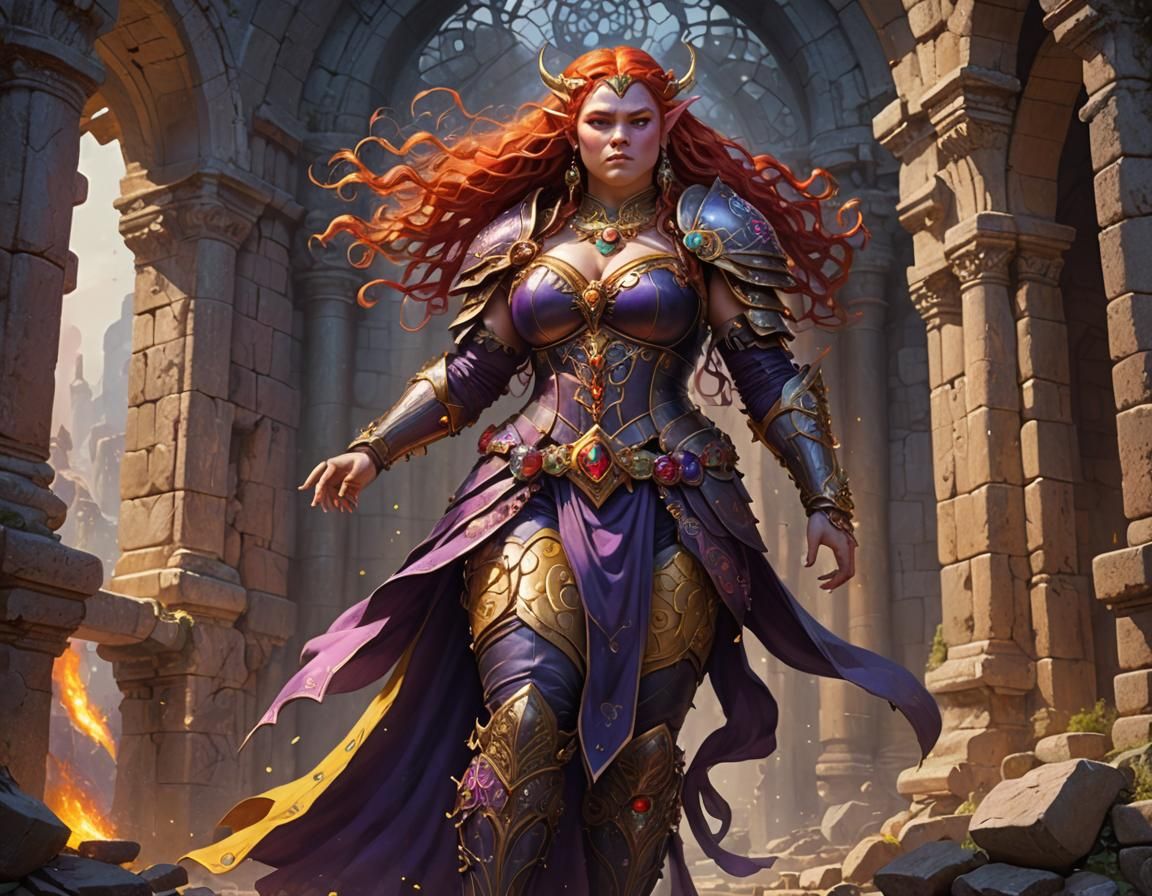 Voluptuous Elf in Dark Fantasy Ruins