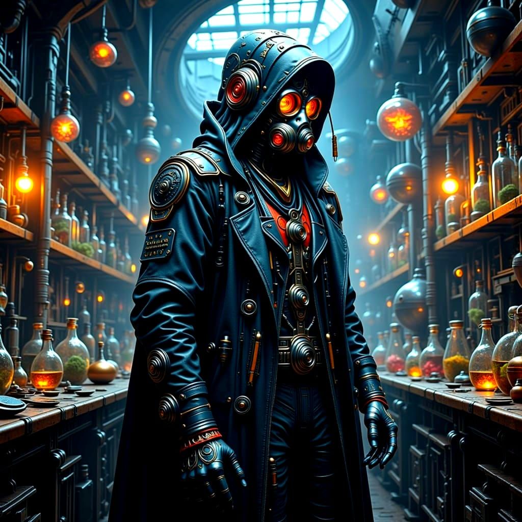 Biopunk Alchemist in a Hidden Laboratory