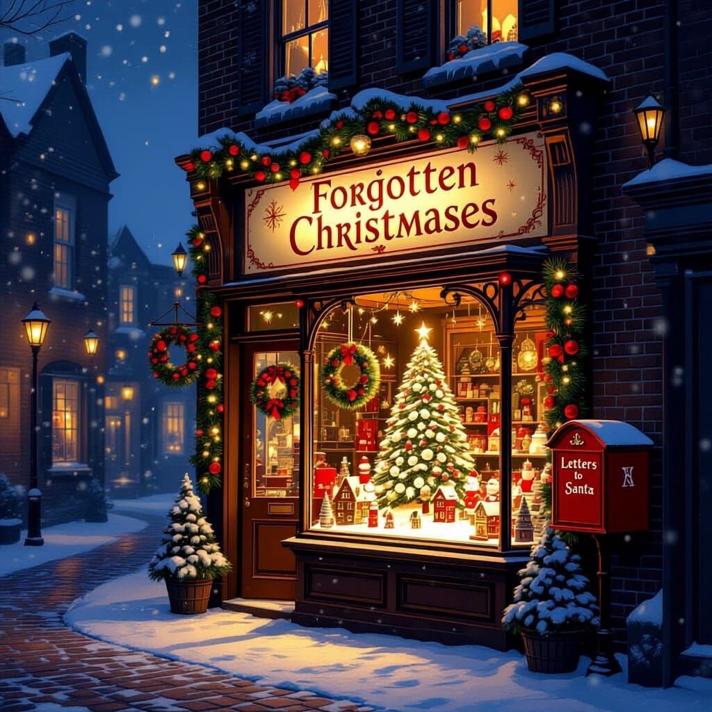 Cozy Alleyway at Night: Forgotten Christmases Shop