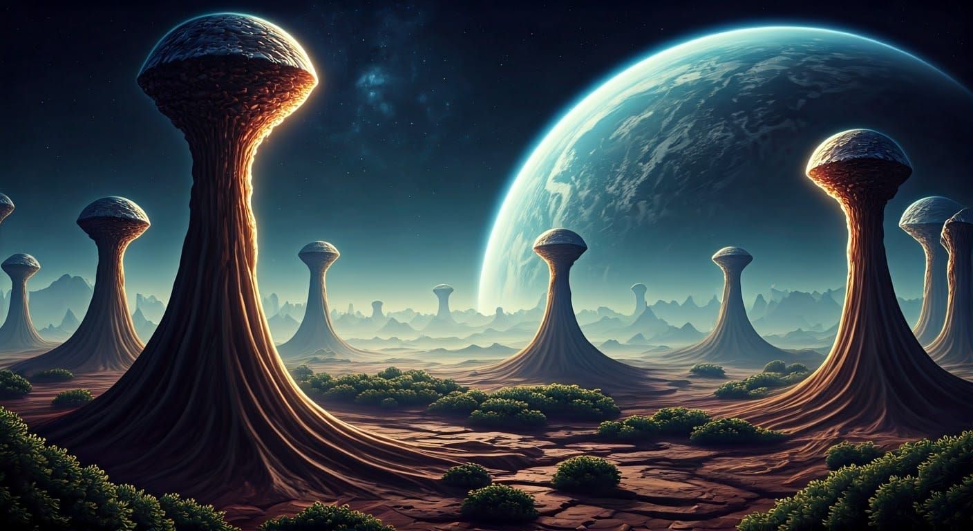 Hyperrealistic Alien Planet Landscape Portrait