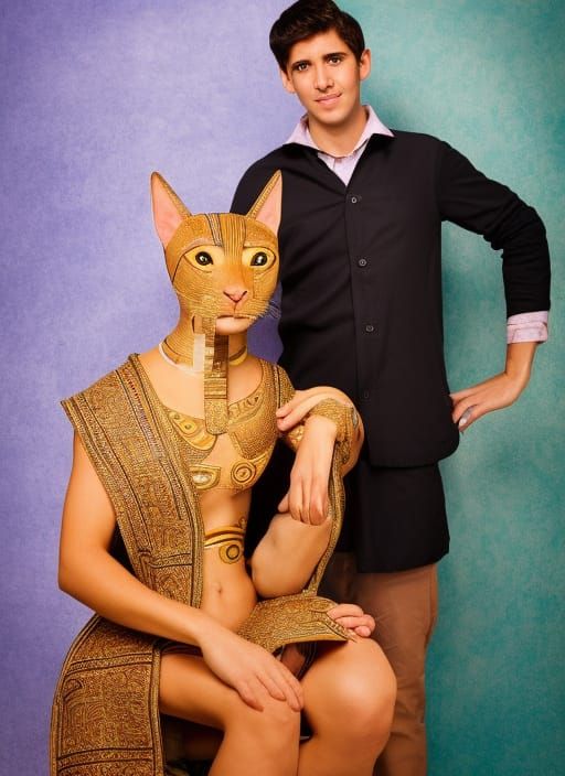 Goddess Bastet in Modern Clothes: Color Portrait