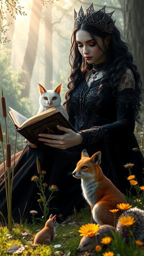 Mystical Gothic Druidess in Enchanted Forest