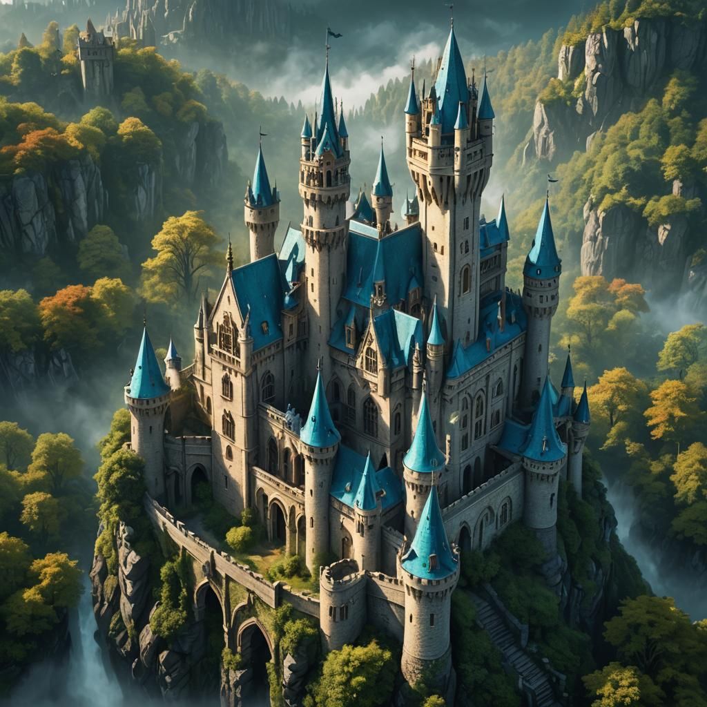 Majestic Gothic Castle in Mystical Forest: Digital Matte Pai...
