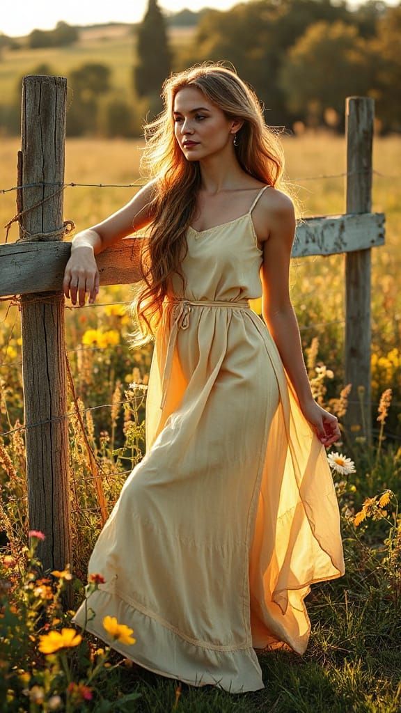 Bohemian Wildflower Goddess in Golden Light