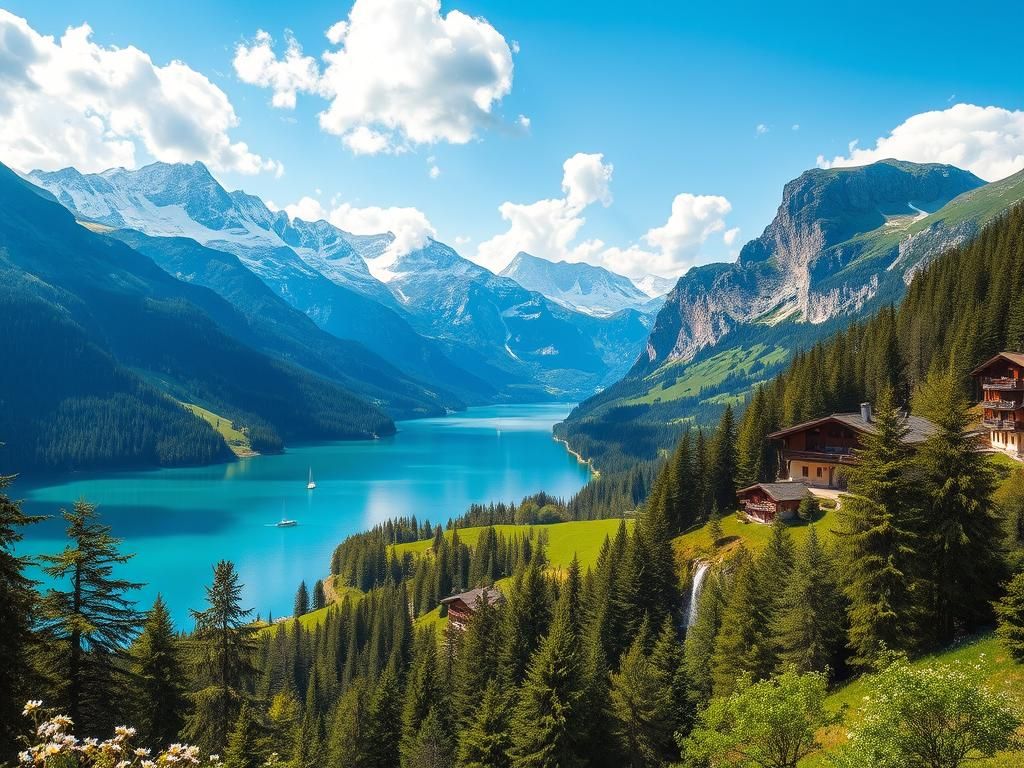 Majestic Swiss Alps Landscape in Classic Painting Style