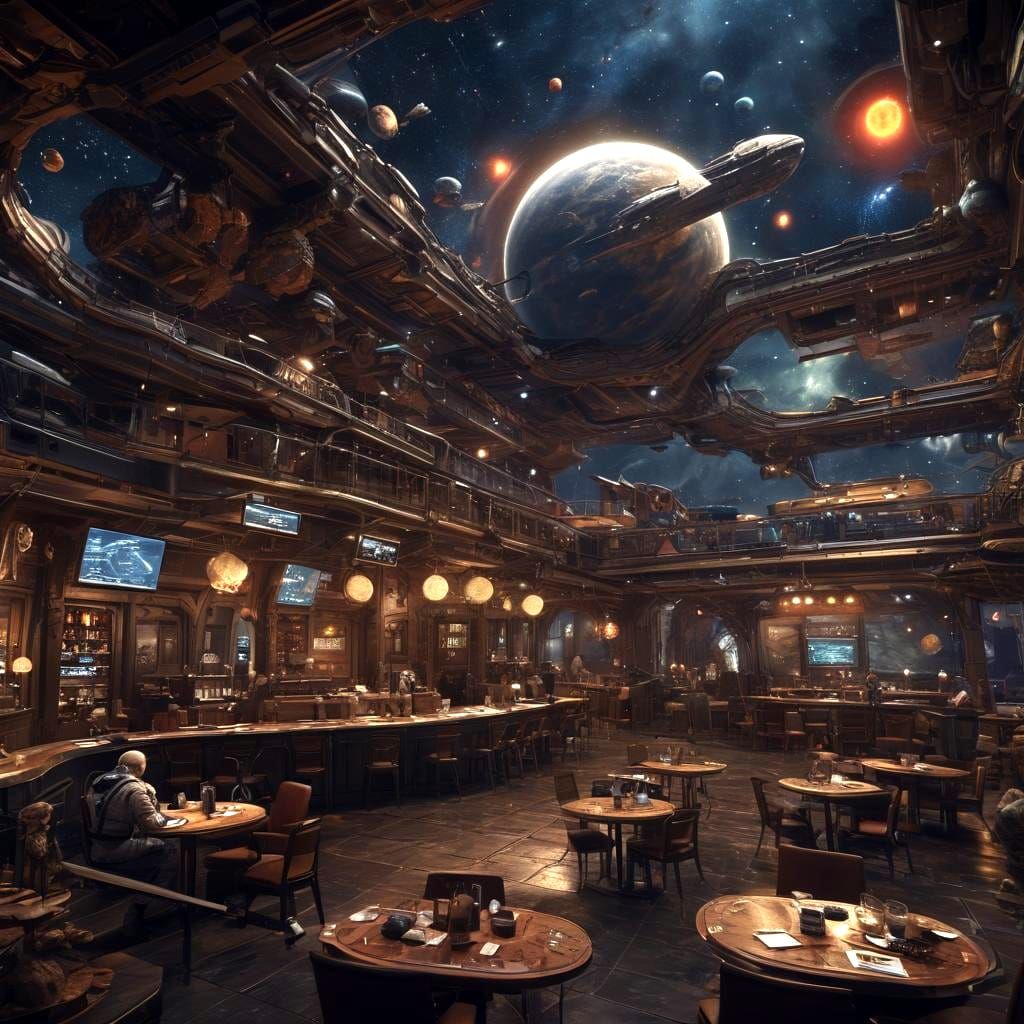 Detailed Space Cafe Concept Art in Ultra HD