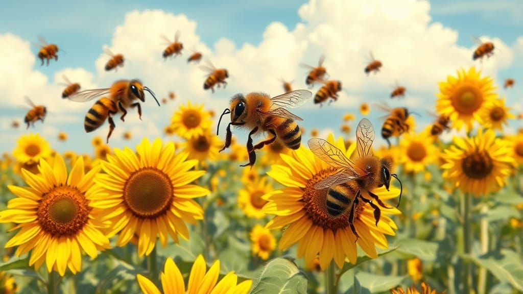 Impressionist Bees in a Sunflower Field