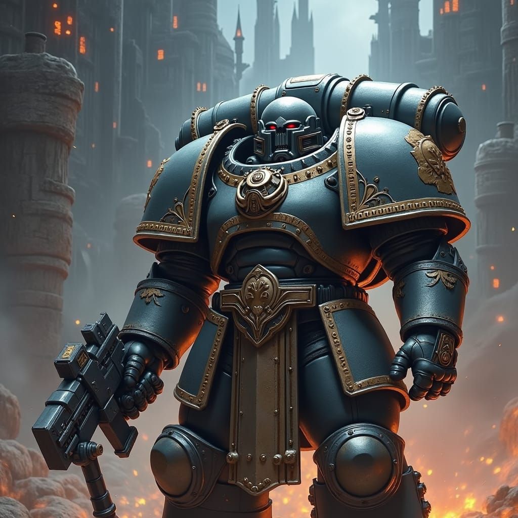 Iron Warrior Amidst Gothic Battlecruiser