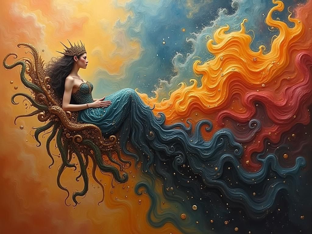 Ethereal Queen on Stardust Throne in Cosmic Style