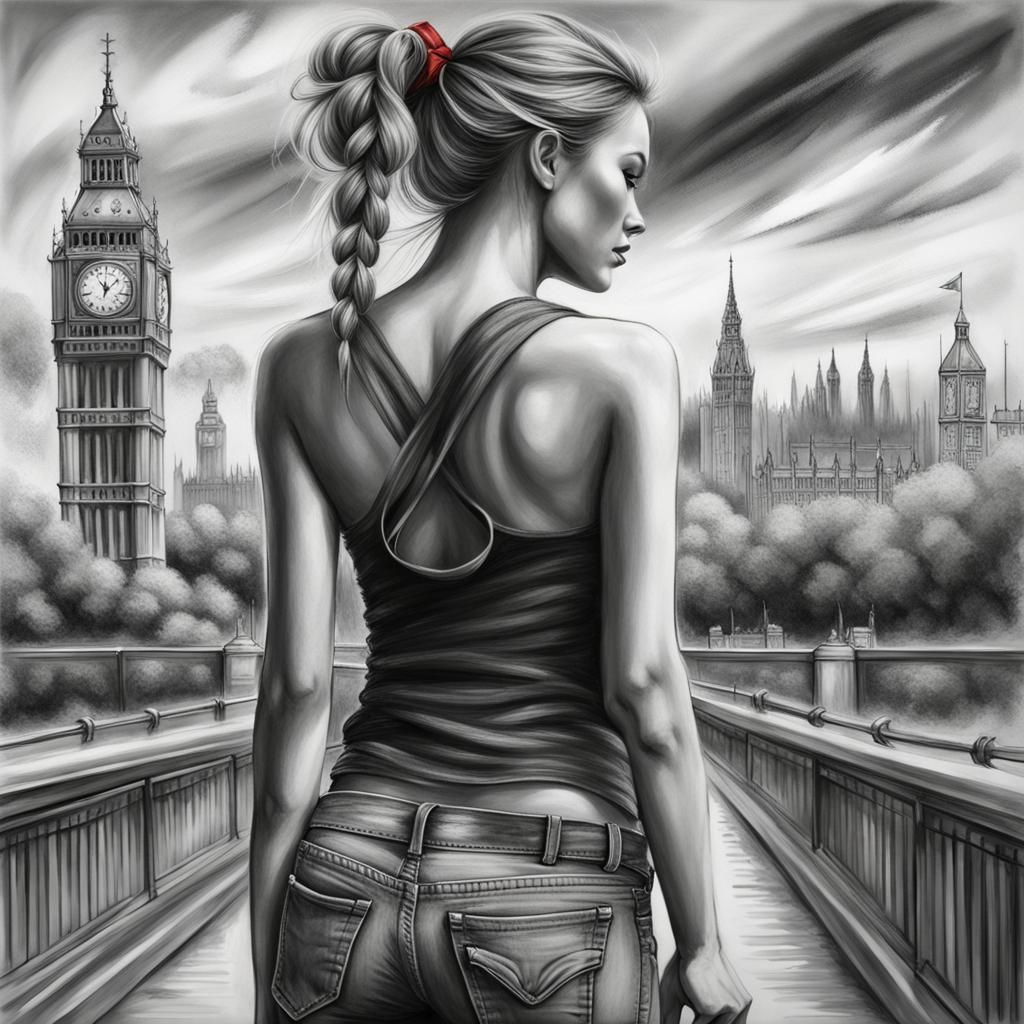 Charcoal Art Portrait: Woman in London