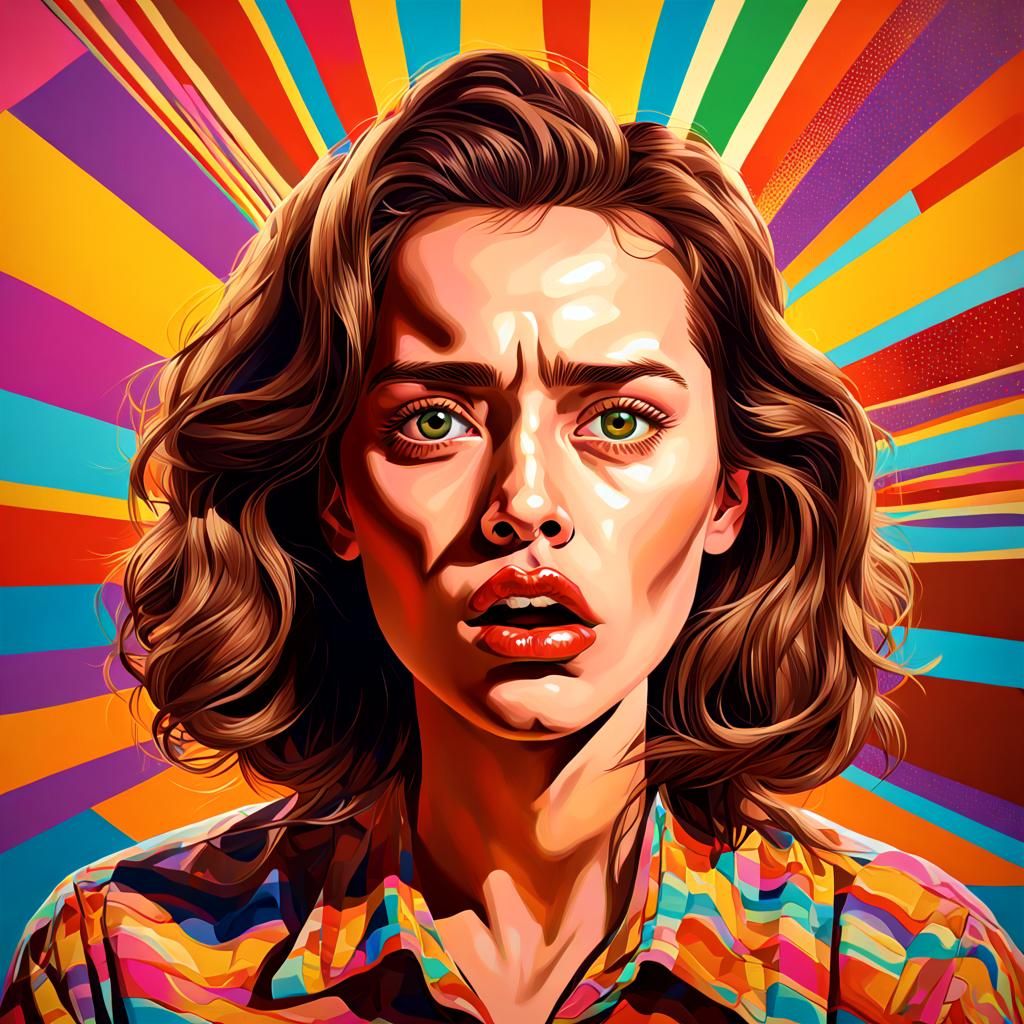 Pop Art Woman Vomiting Cylinders in Cyberpunk Style