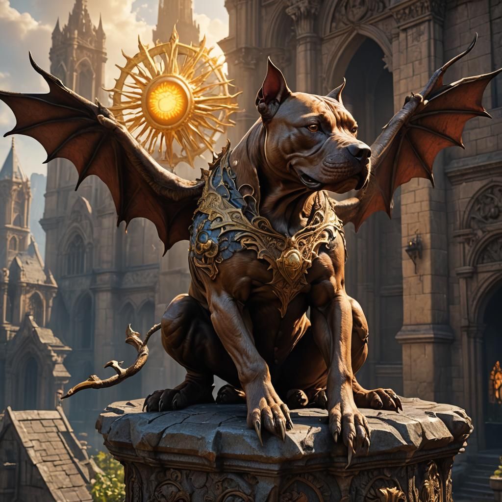 Pitbull Gargoyle Sun: Detailed Matte Painting