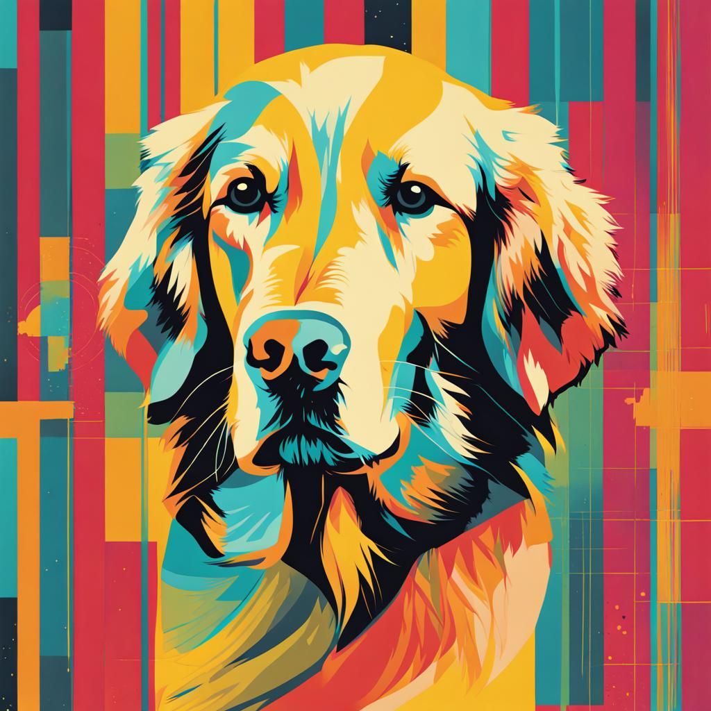 Pop Art Golden Retriever Screen Print in 8K