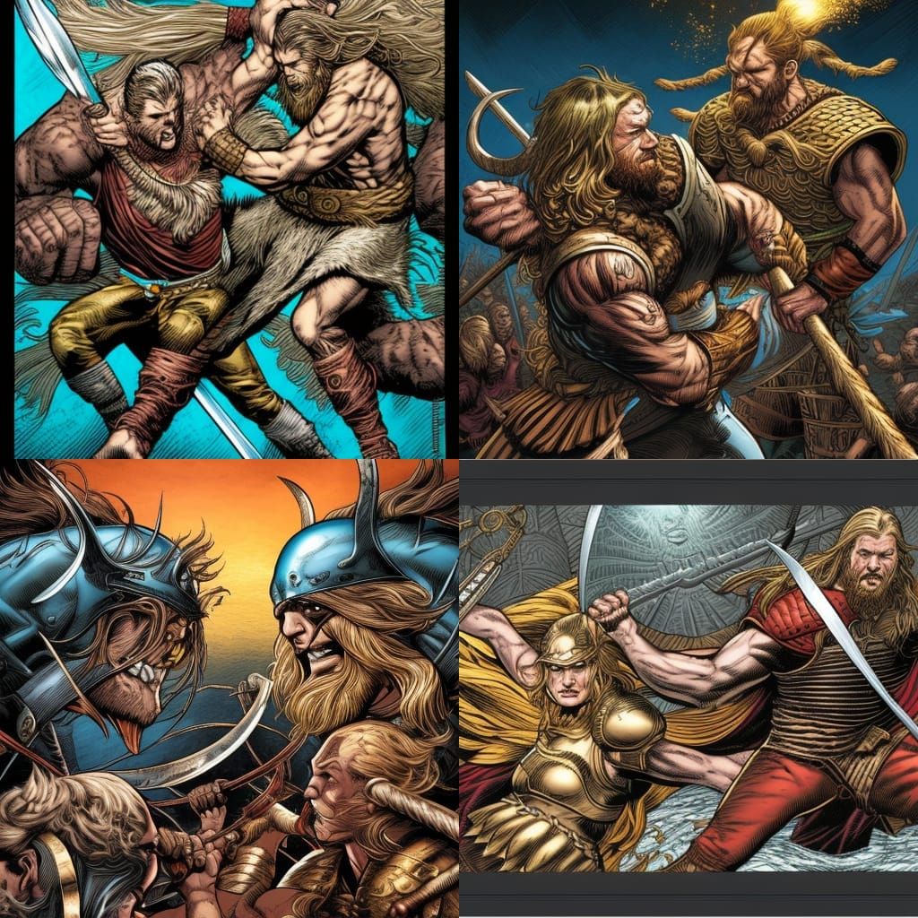 Vikings Clash: Comic Book Style Battle Scene