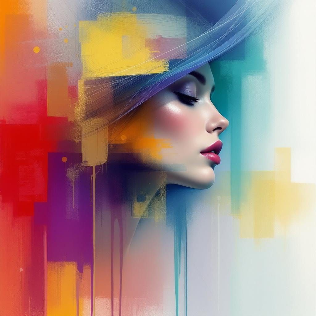 Abstract Woman Portrait in Mixed Media Style