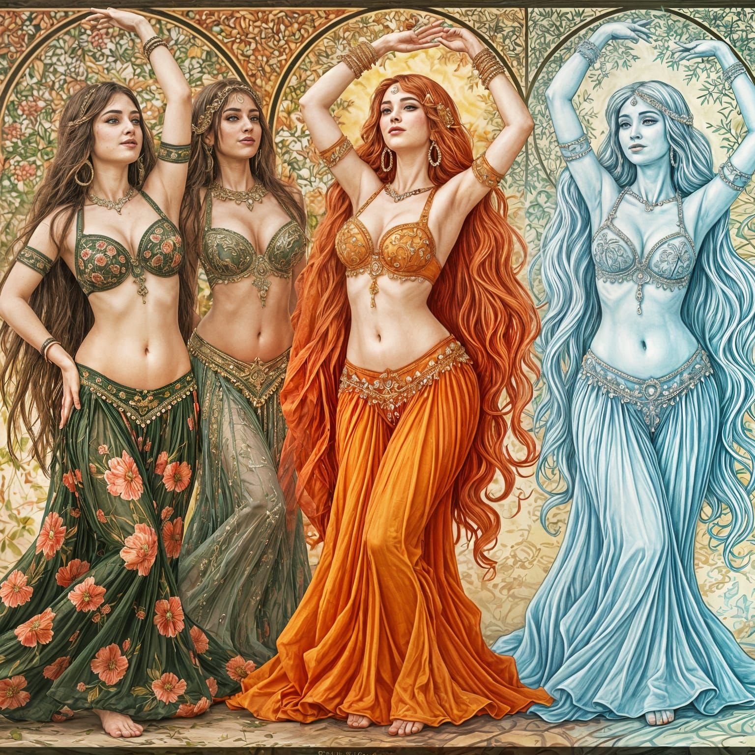 Bellydancers Embodying the Four Seasons