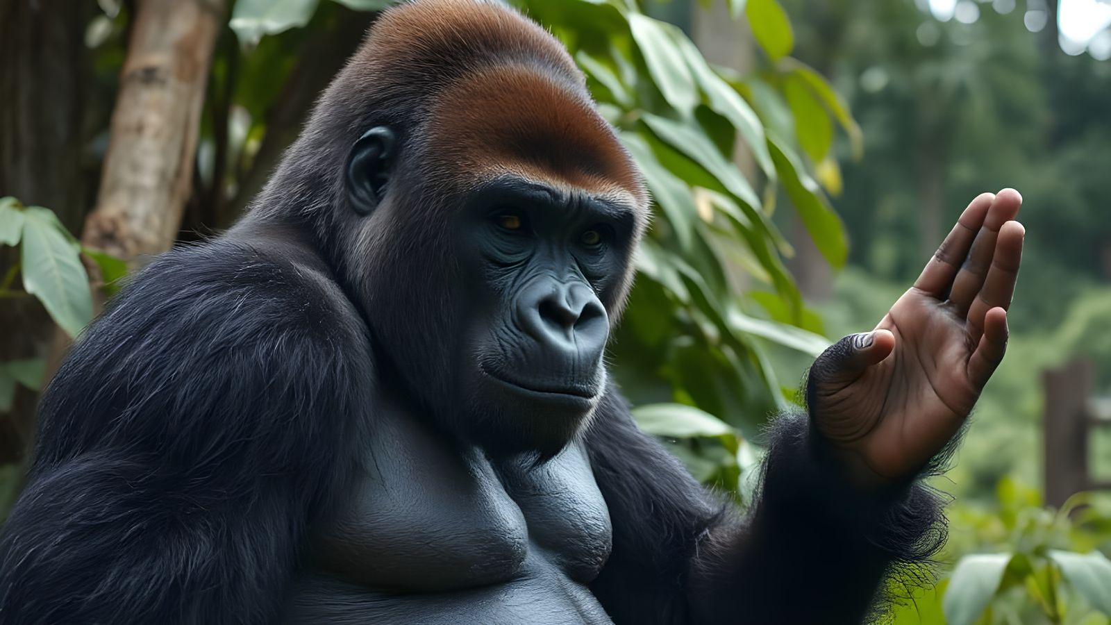 a gorilla who waves goodbye