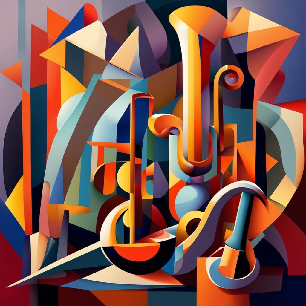 Cubist Saxophone in Geometric Art Deco Style