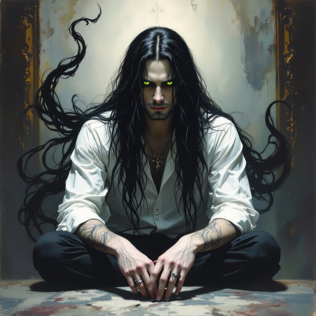 Gothic Man's Inner Turmoil in Surrealist Style