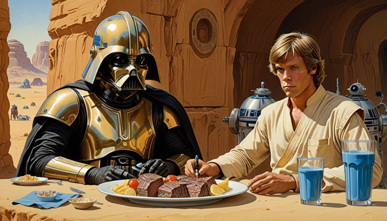 Luke Skywalker's Lunch on Tatooine: Gouache and Watercolor