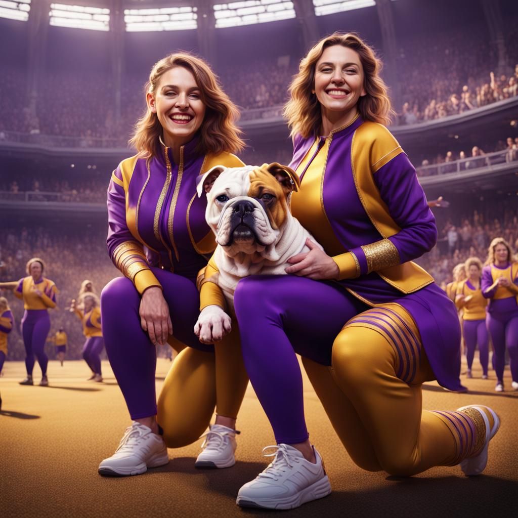 Women with Bulldog in Cheering Crowd: Fantasy Art