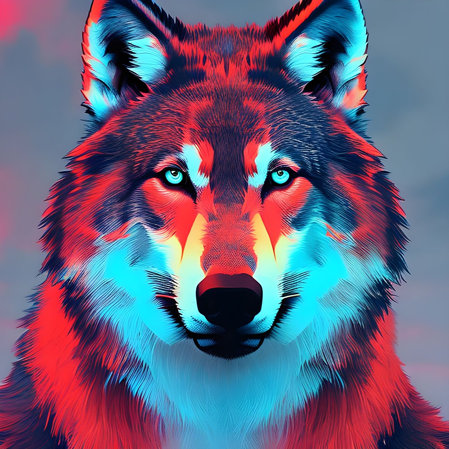 duotone wolf (red & blue)