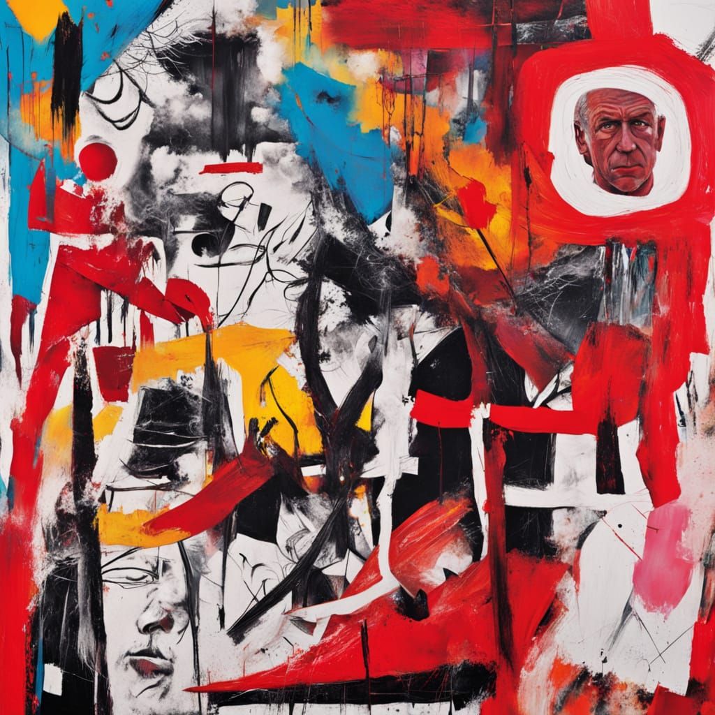 Expressionistic Faces and Symbols in Mixed Media Art