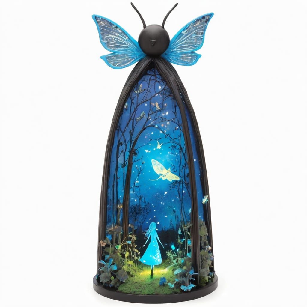 Neon Blue Fairies in Magical Garden