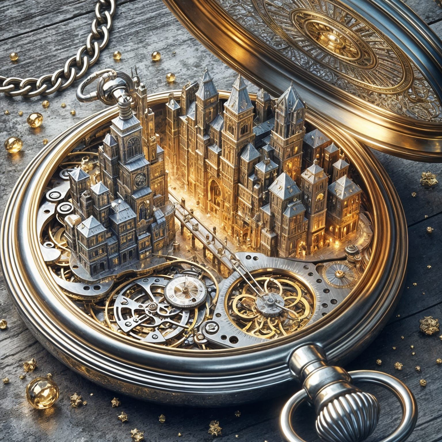 Intricate Clockwork Pocket Watch City in HDR