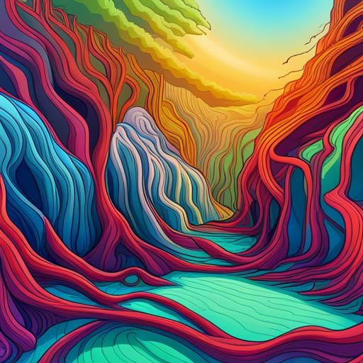 Abstract Banyan Tree with Fractal Zentangle Design