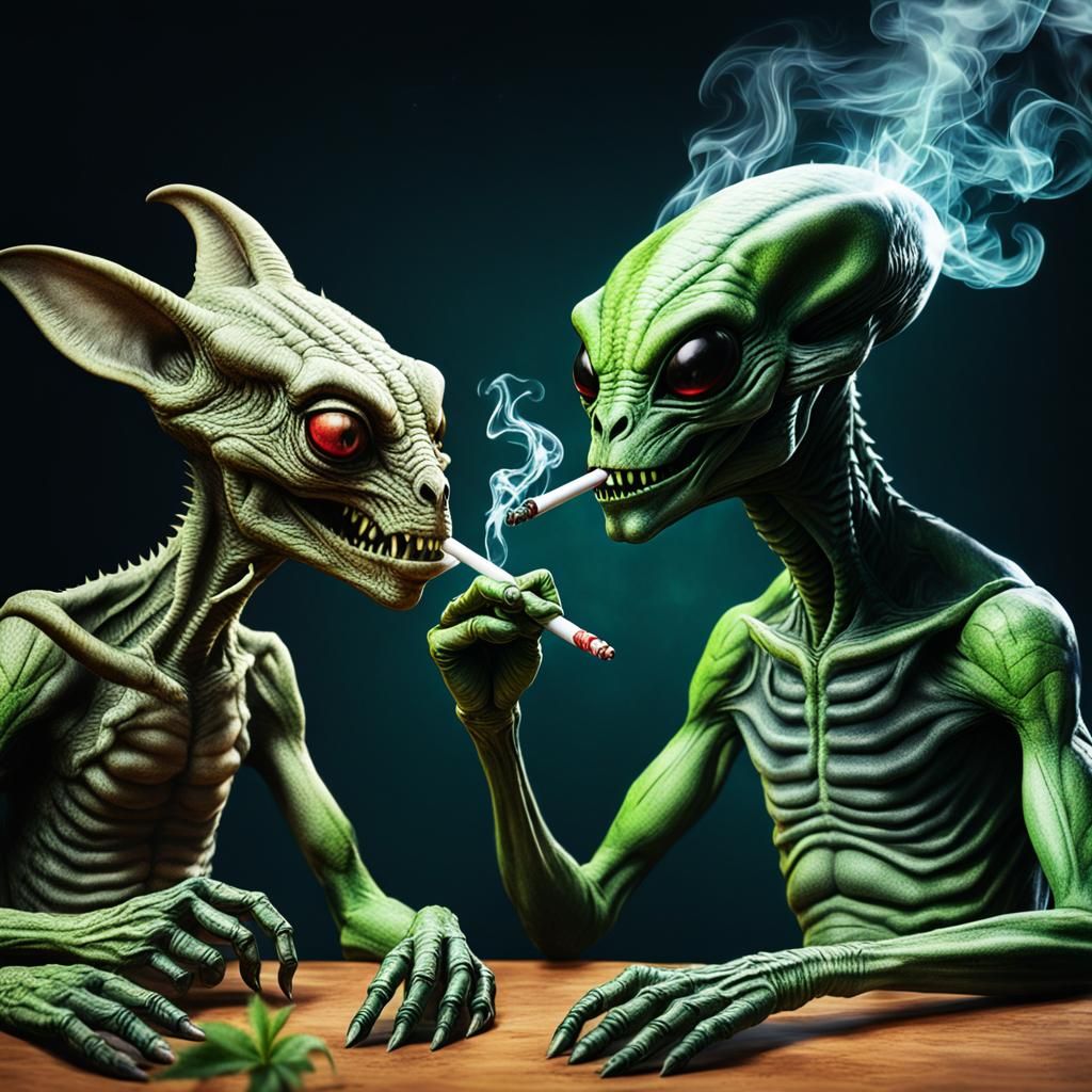 Chupacabra and Alien Smoking Together in 4K
