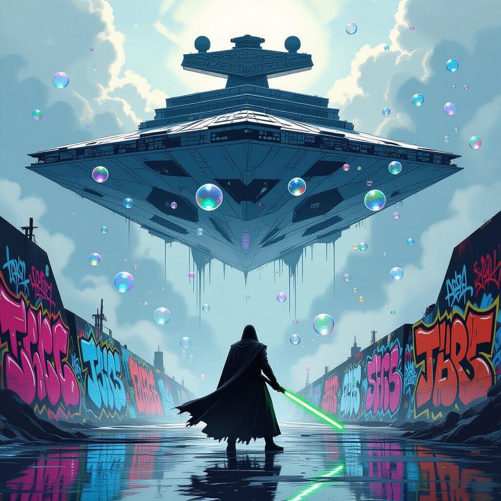 Jedi Knight vs. Graffiti Star Destroyer in Splash Art