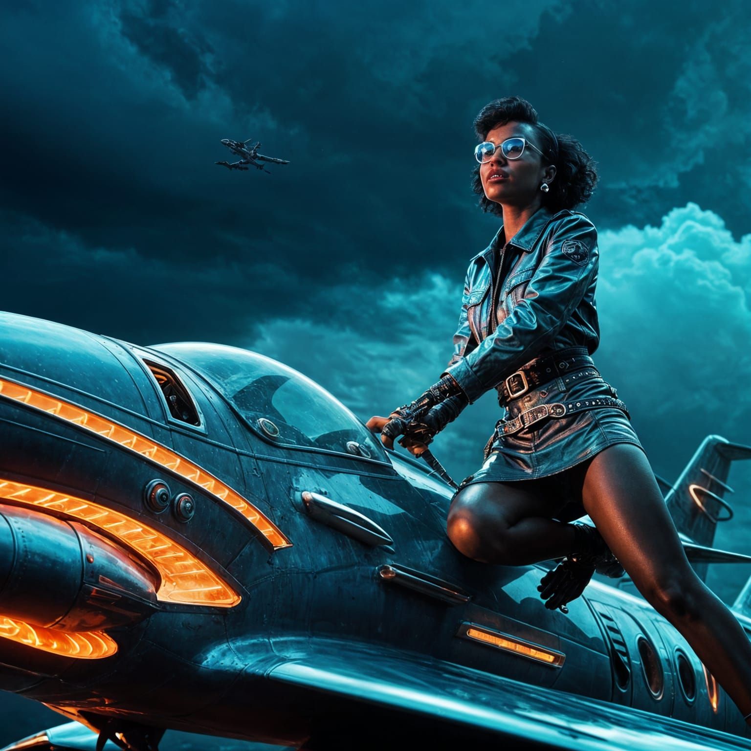 Girl on Dinosaur Airplane in Dadaist Film Still