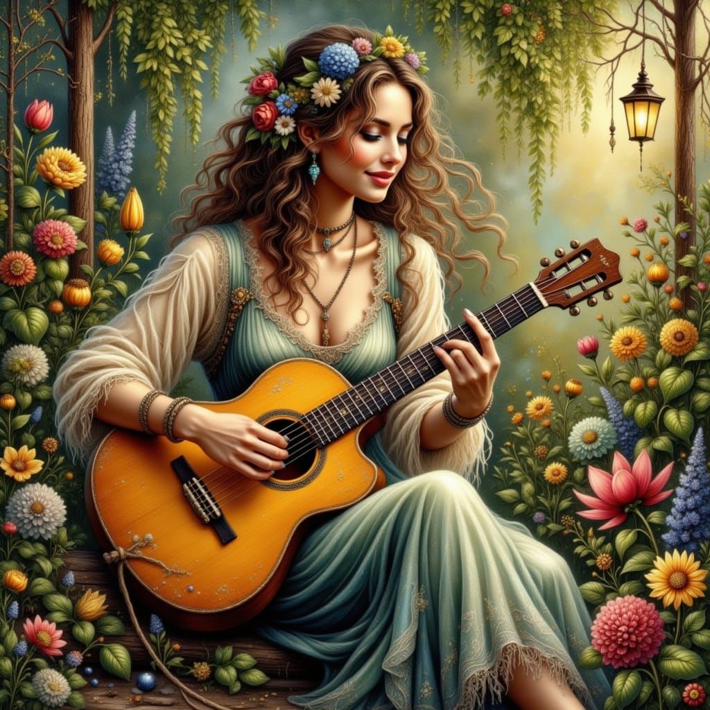 Women playing a guitar