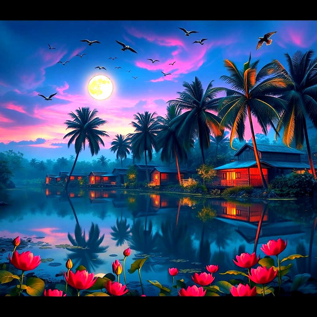 Ethereal Night Sky Reflected on Calm Lake