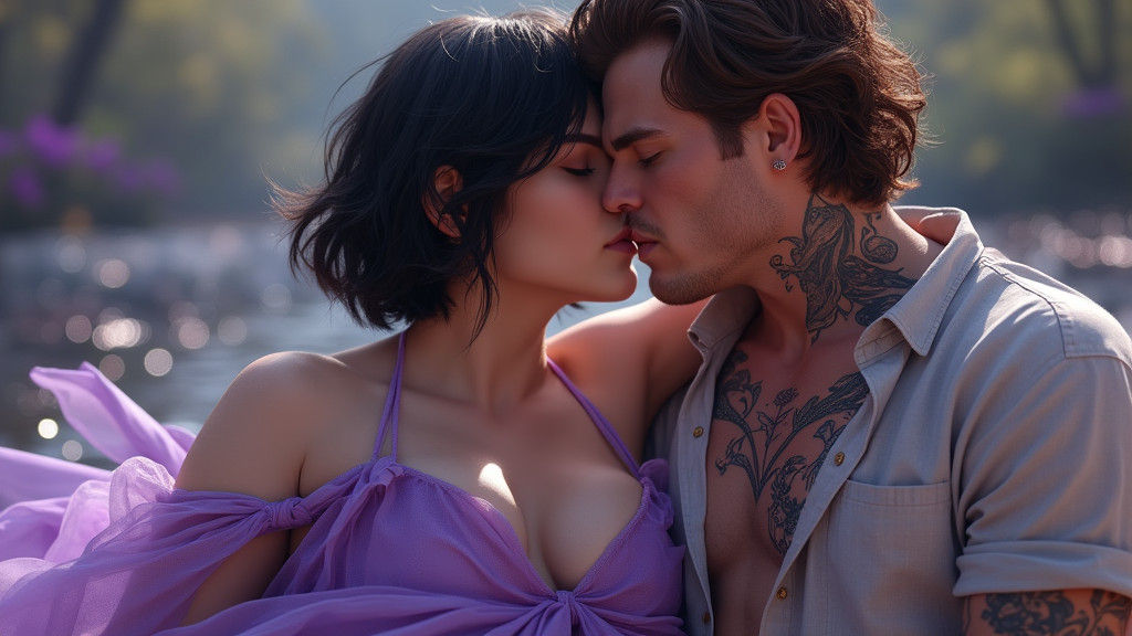 Romantic Kiss: A Detailed Matte Painting in 8k