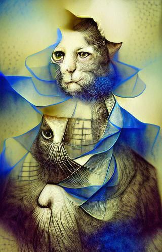 Time-Traveling Cat Portrait in Ink and Watercolor