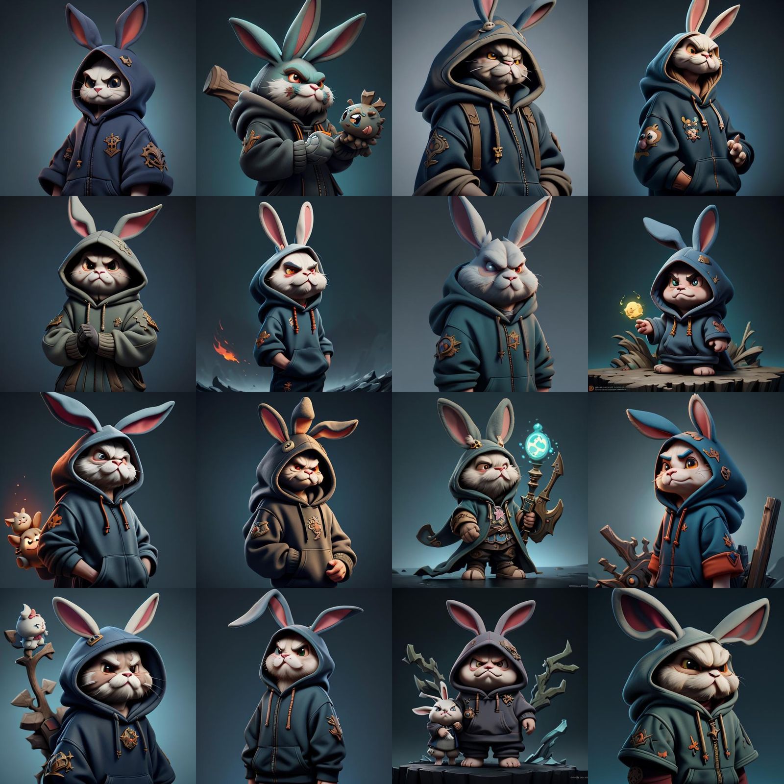 Grumpy Bunny in Hoodie: Detailed Fantasy Art