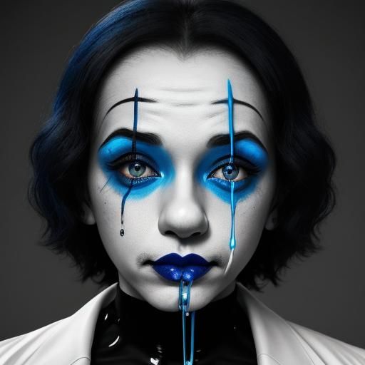 Monochrome Sad Clown with a Blue Tear
