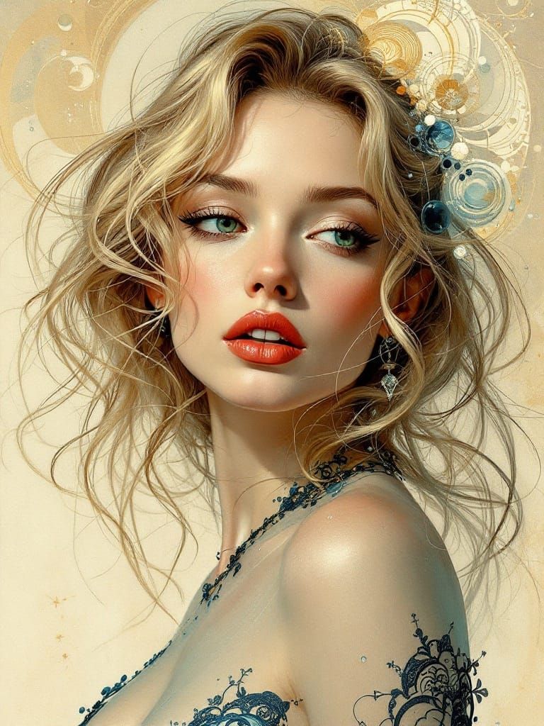 Art Nouveau Pin-Up with Luminous Transparency