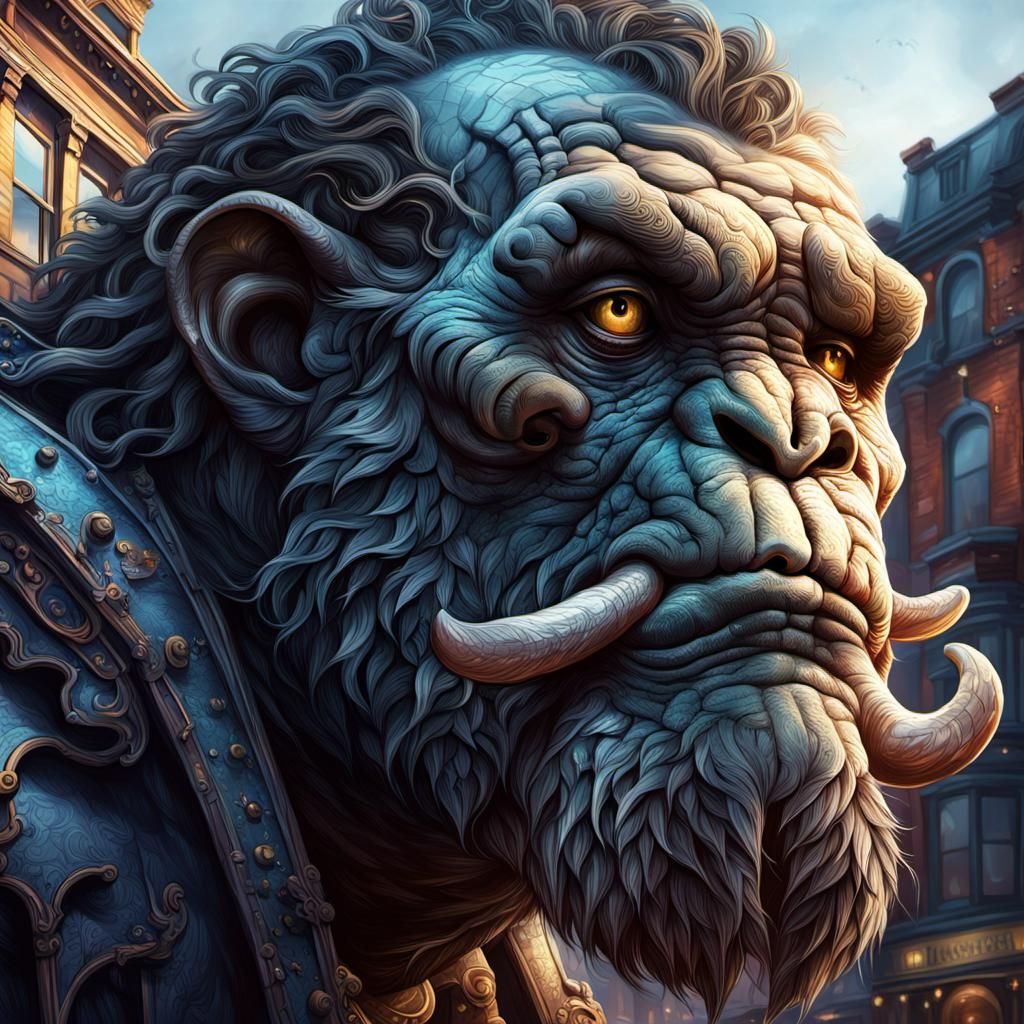 Mammoth Roams Victorian City: Hyperrealistic Concept Art